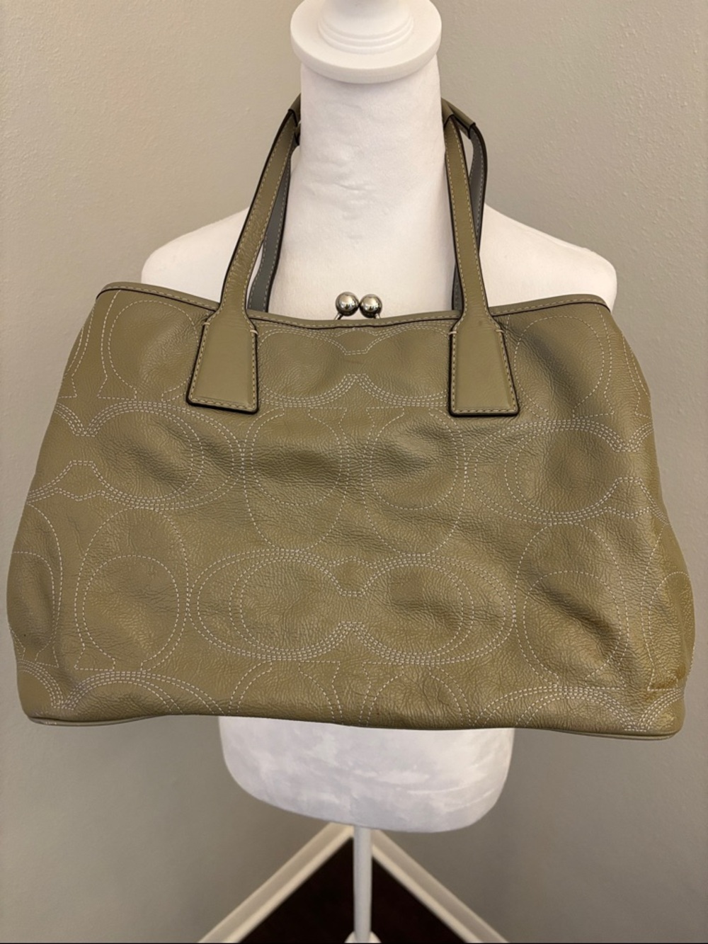 Coach Olive Green Leather Tote Handbag